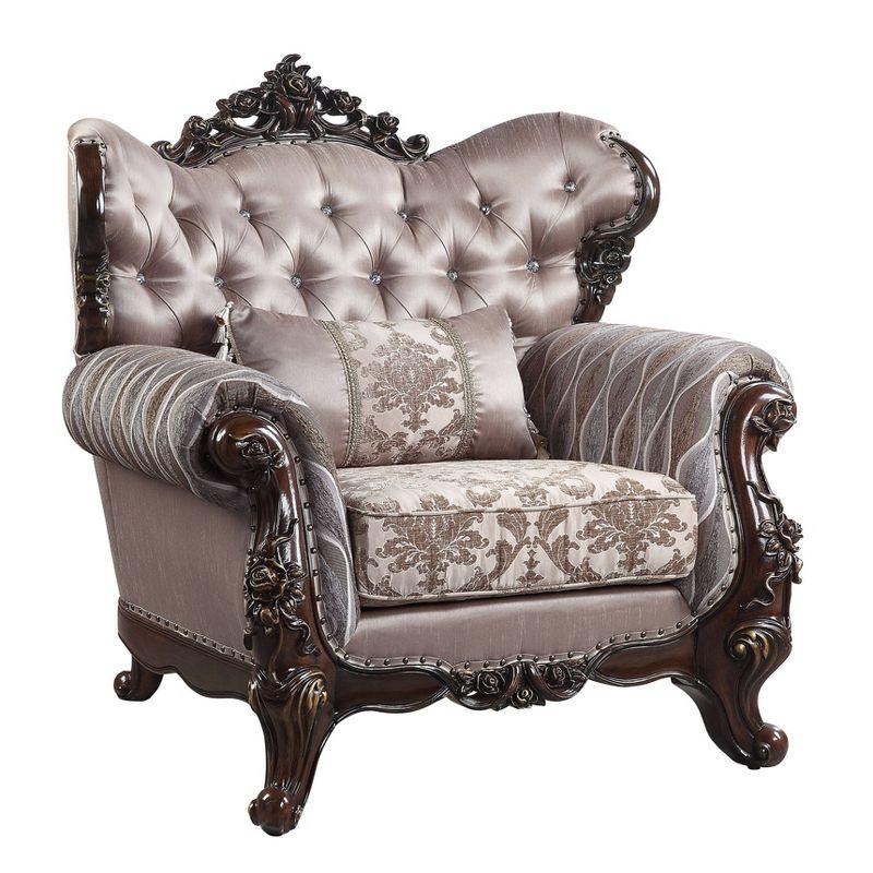 46" Benbek Accent Chair with Pillow: No Assembly, Acme Furniture - Antique Oak Finish