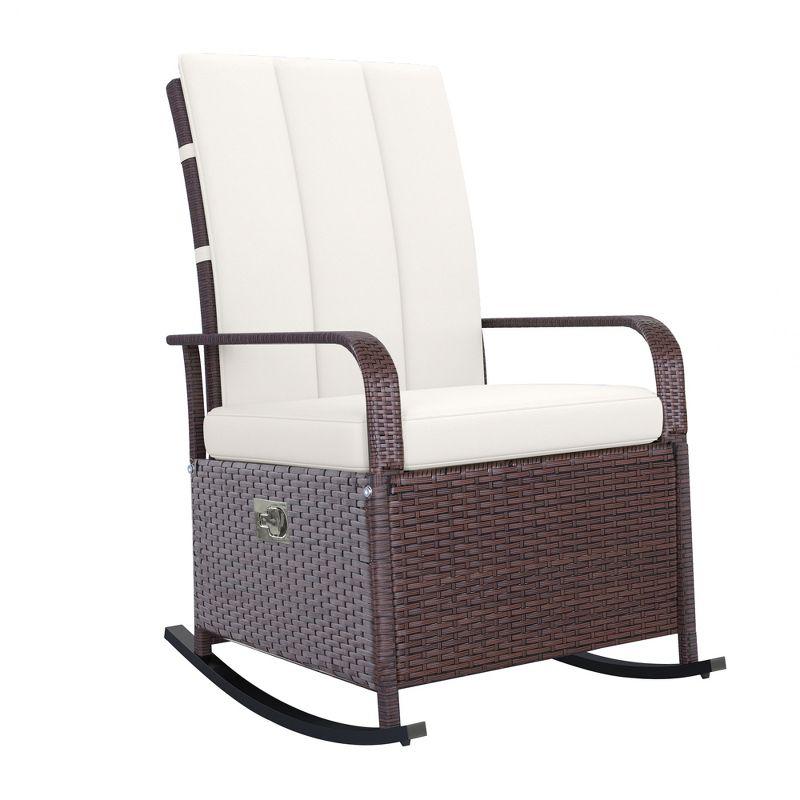 Luxury Beige PE Rattan Outdoor Reclining Rocker with Cushions