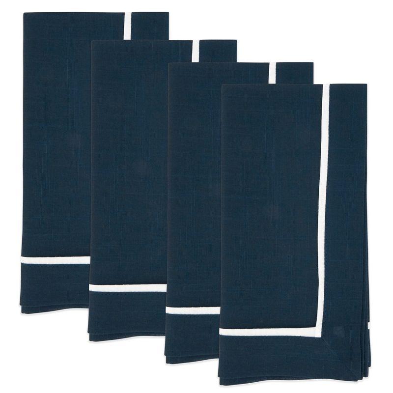 Navy Blue Classic Border Design Table Napkins, Set of 4