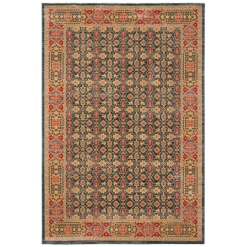 Light Blue and Red Synthetic Rectangular Area Rug