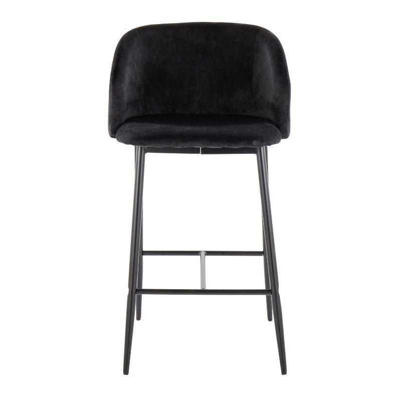 Set of 2 Fran Counter Height Barstools Black - LumiSource: Velvet Upholstery, Tapered Legs, Padded Bucket Seat