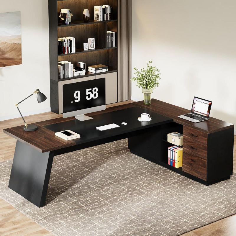 Tribesigns Modern 78" L-Shaped Executive Desk with Drawers and Lateral File Cabinet, Brown