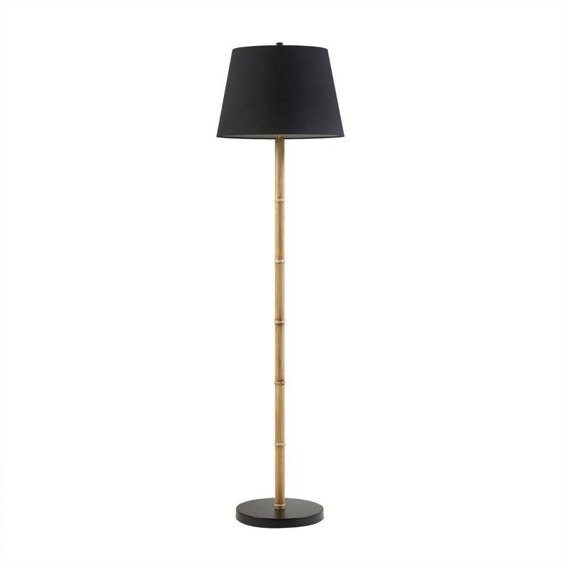 Nassau 60" Black and Natural Bamboo Metal Floor Lamp