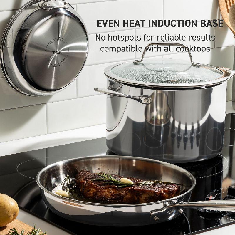 T-fal 3 Piece Stainless Steel Fry Pan Set, 8", 10" & 12", Pro Tri-Ply, Silver