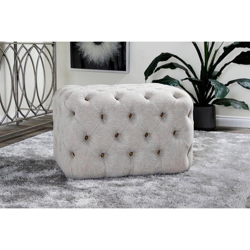 Beige Linen Tufted Elegant Footstool Ottoman - 21.75" L