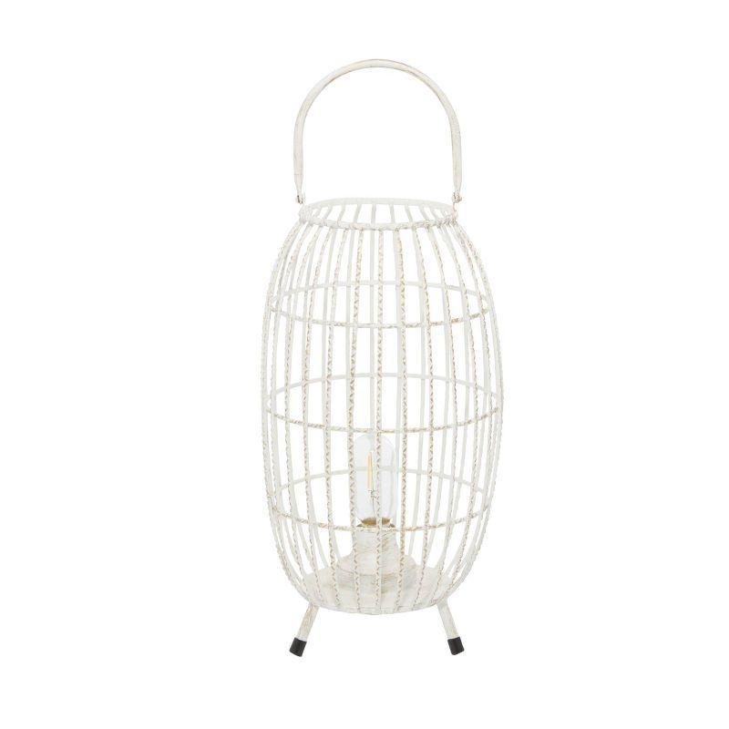 16" x 8.5" Oval Modern Metal Caged Candle Holder with Led Light Bulb Center White - Olivia & May