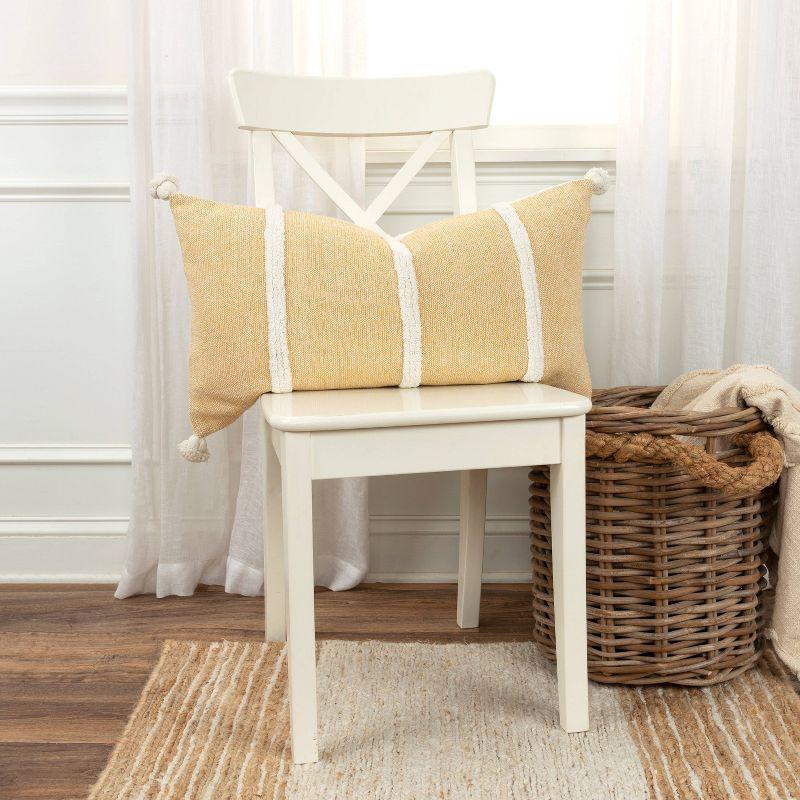 14"x26" Oversized Farmhouse Craft Lumbar Throw Pillow Yellow - Rizzy Home: Cotton Canvas, Indoor Use, Removable Cover