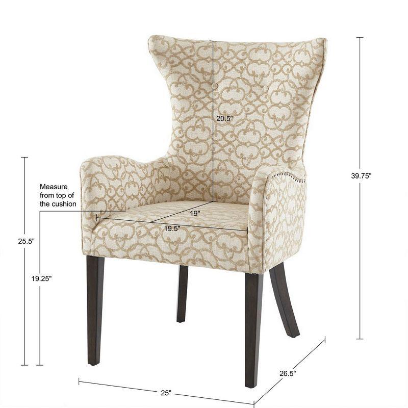 Set of 2 Shin Arm Dining Chair Tan: Upholstered, Bronze Nailhead Trim, Wood Legs