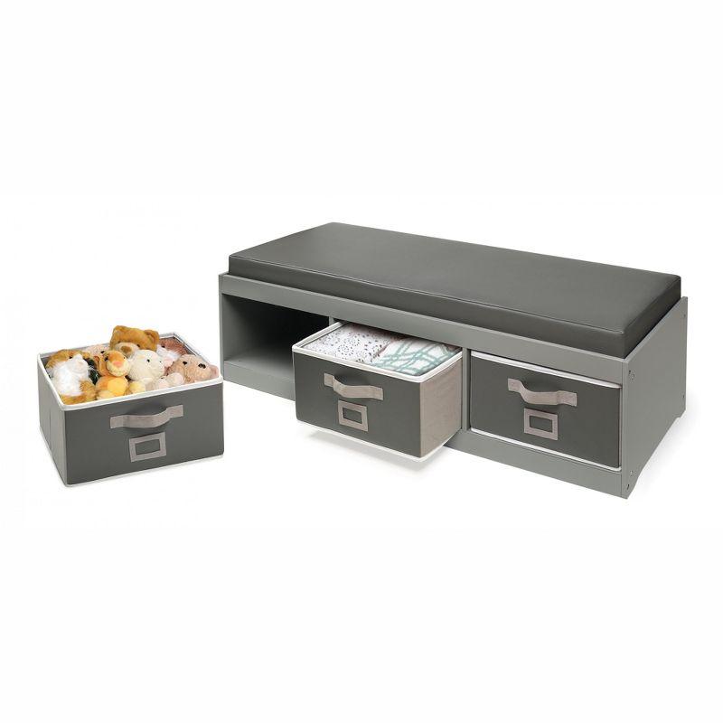 Badger Basket Kid's Storage Bench with Cushion and Three Bins - Gray