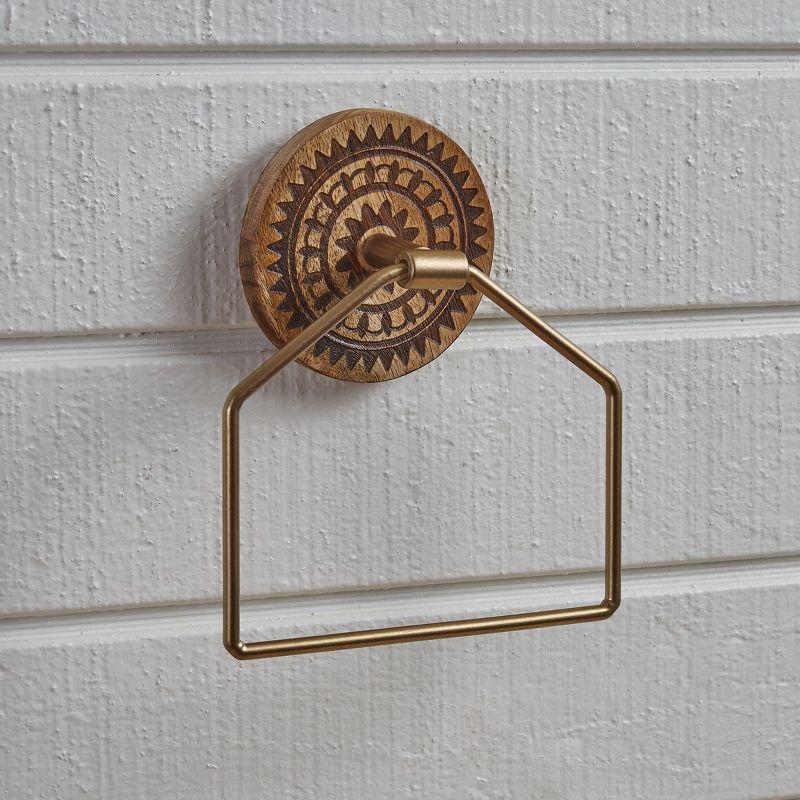 Gold and Wood Boho Wall Mounted Towel Ring