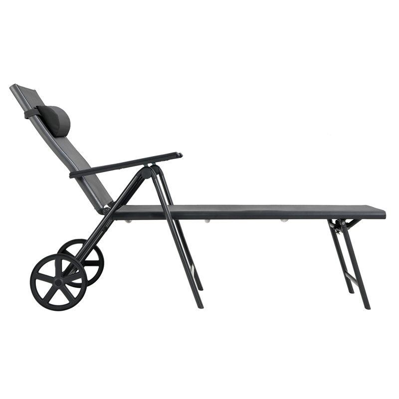 Tangkula 2 PCS Outdoor Folding Lounge Chair Patio Portable Longer w/Wheels & Adjustable Backrest