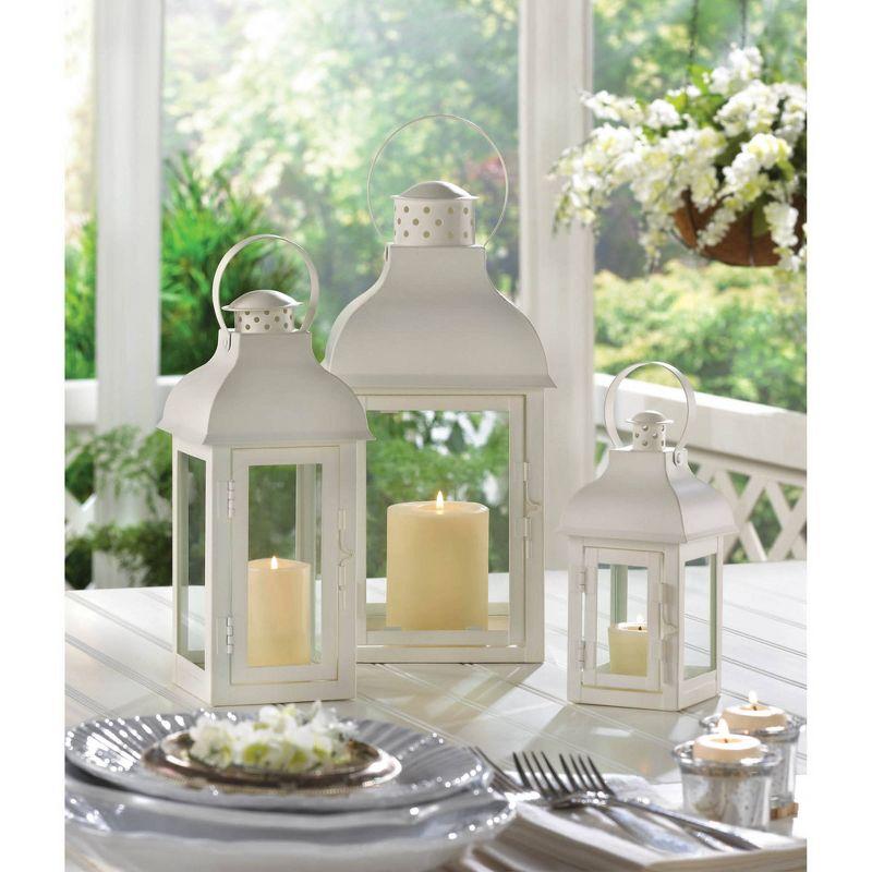 12.75" Iron Gable Outdoor Lantern White - Zingz & Thingz: Candle Spike, Indoor/Outdoor Use, Baked-On Paint Finish