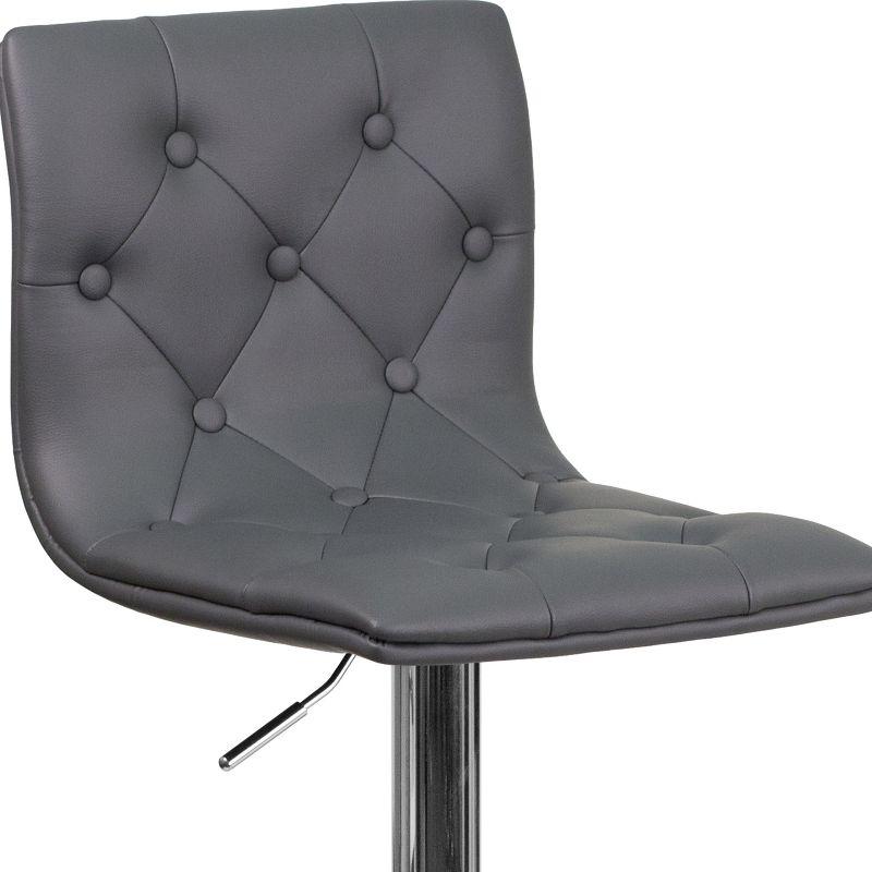 Flash Furniture Contemporary Button Tufted Gray Vinyl Adjustable Height Barstool with Chrome Base
