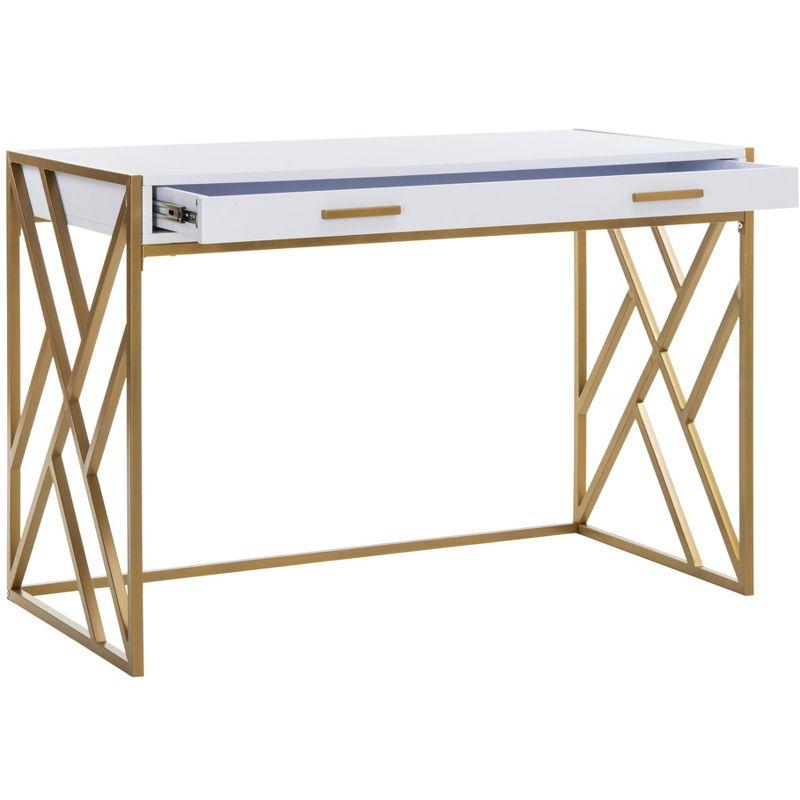 Elaine 1 Drawer Desk - White/Gold - Safavieh