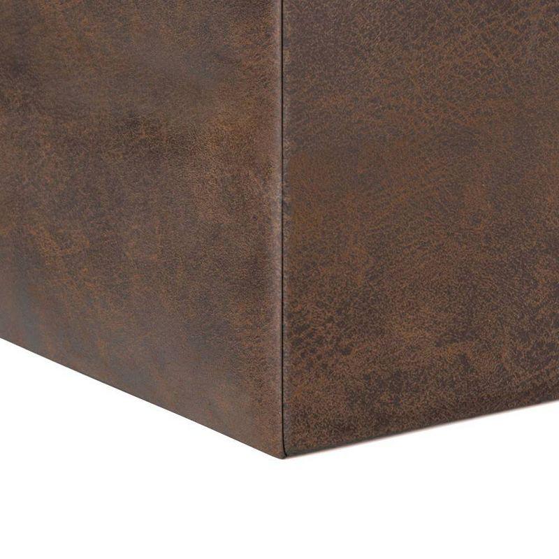 WyndenHall Townsend 17" Wide Contemporary Square Storage Ottoman in Distressed Brown Vegan Faux Leather, Assembled