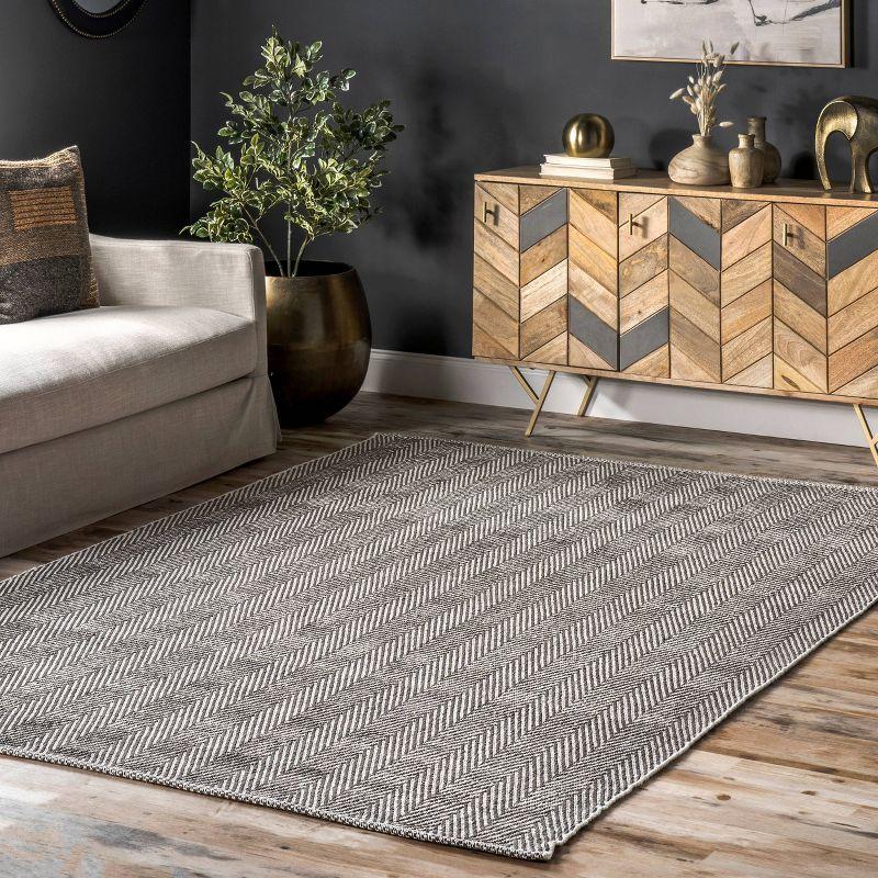 Handmade Gray Stripe Tufted Wool-Cotton Blend Rug