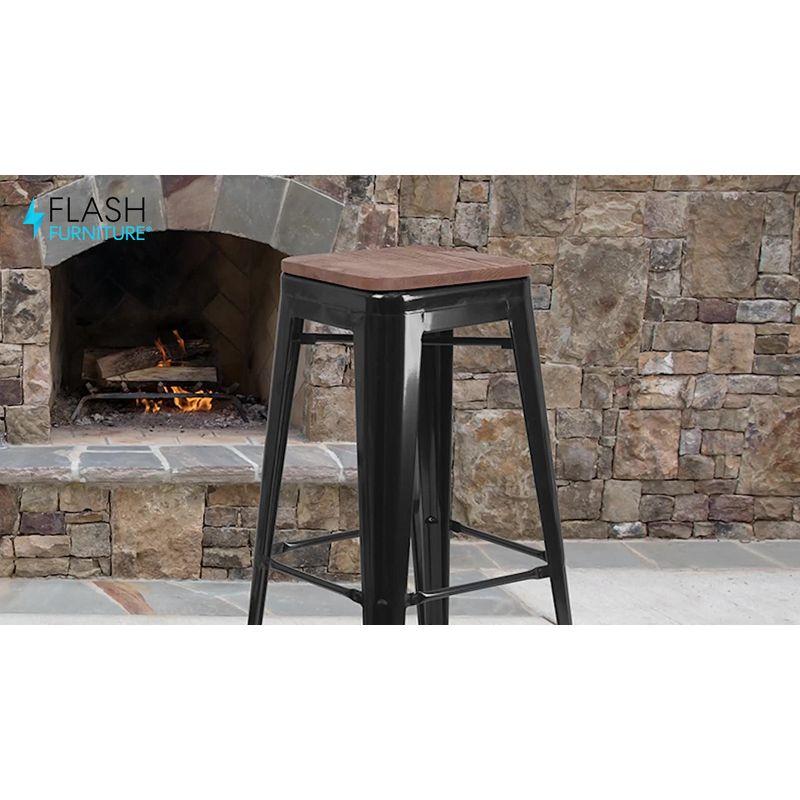 Flash Furniture Margherite 30" High Backless Metal Barstool with Square Wood Seat