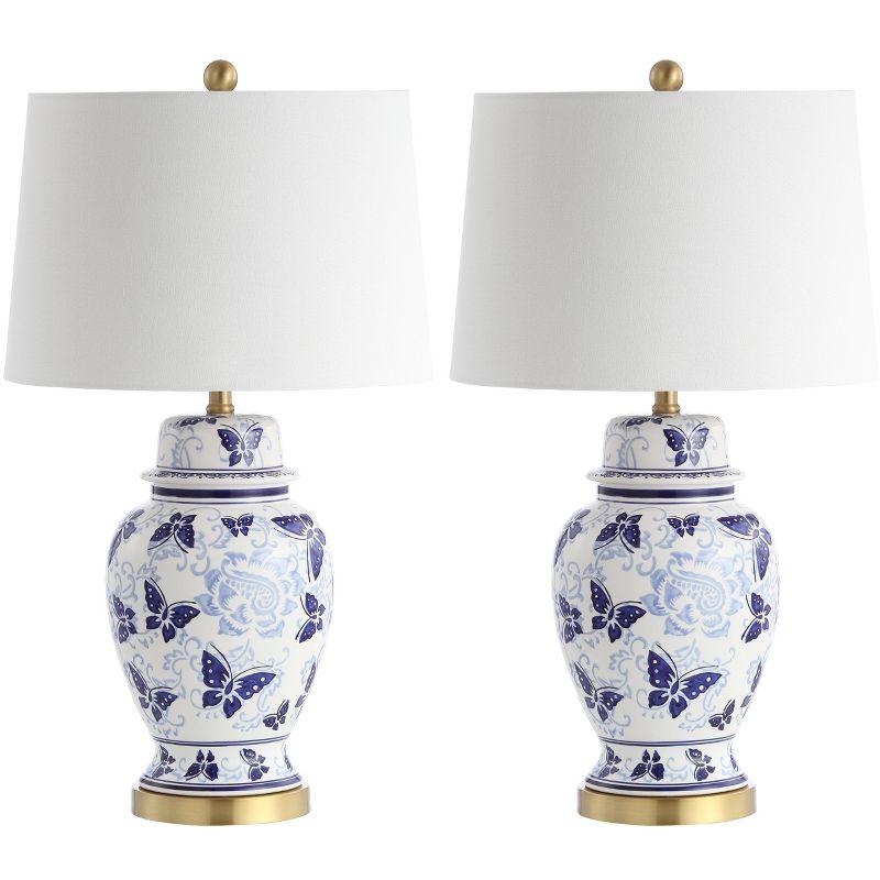 Hana Blue and White Ceramic Table Lamp Set with Cotton Shade