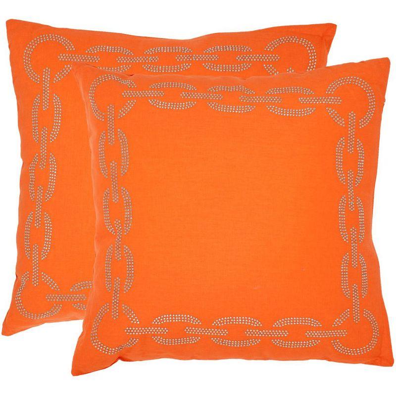 Safavieh Orange Embroidered Cotton Square Pillow Set