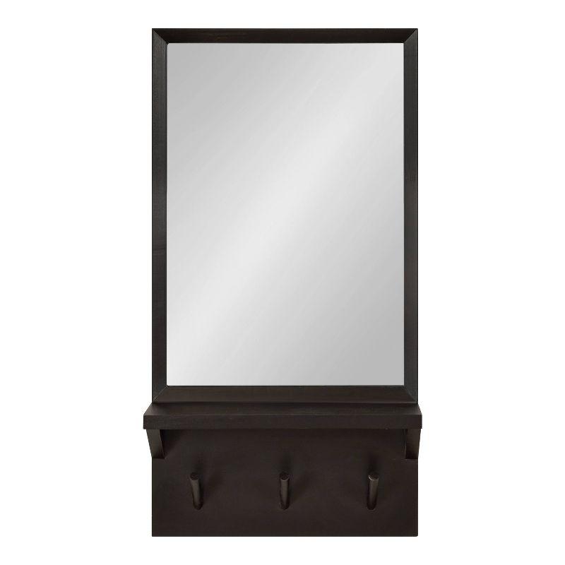 Kate & Laurel All Things Decor 16"x30" Hinter Framed Wall Mirror with Pegs Black: Entryway, Hanging Storage
