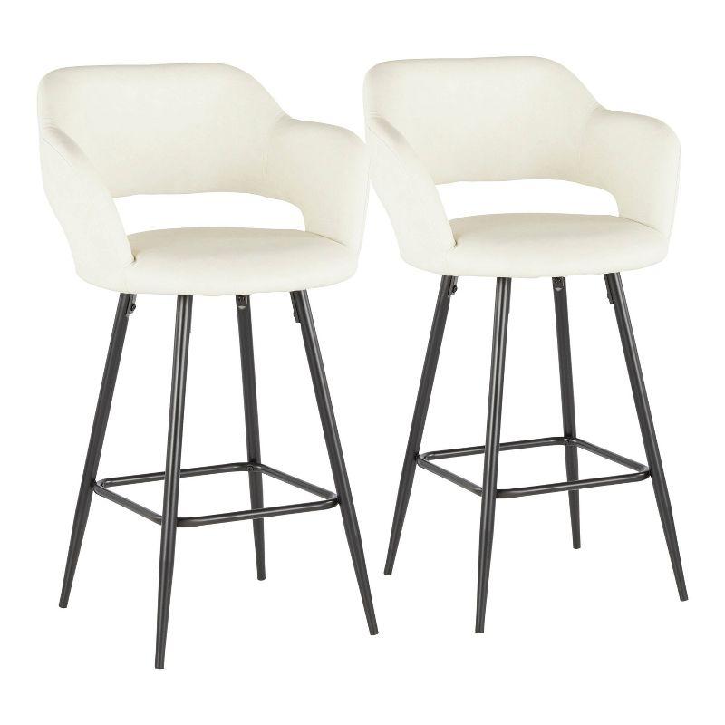 Set of 2 Black Metal and Cream Faux Leather Counter Stools