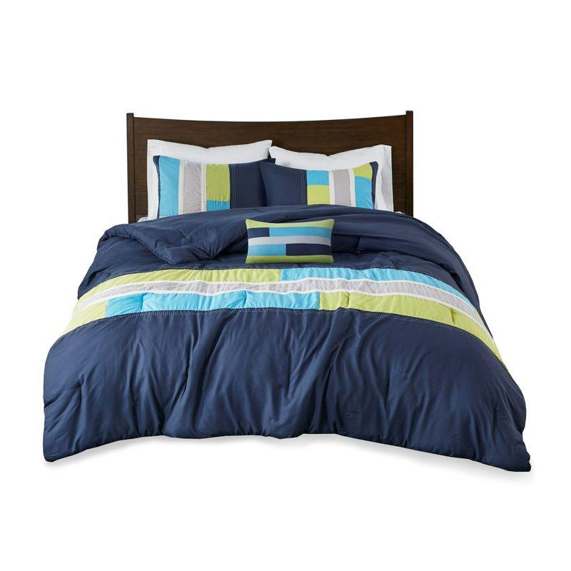 Navy Twin Microfiber Striped Comforter Set