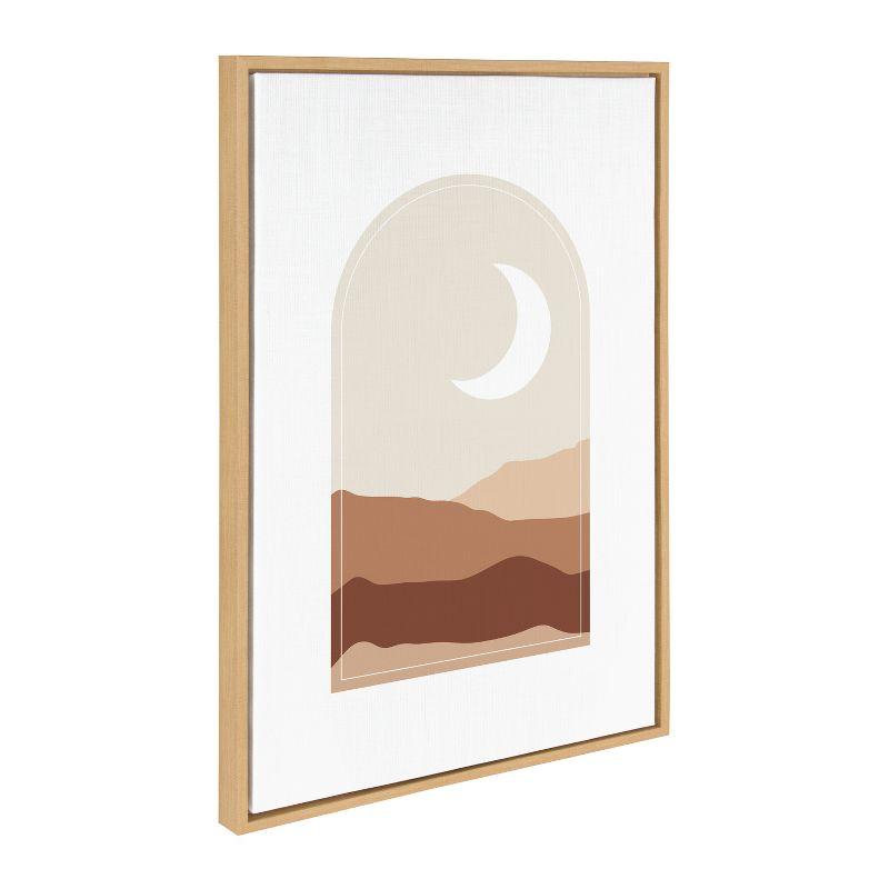 Boho Moonlit Landscape Abstract Canvas Print with Natural Frame