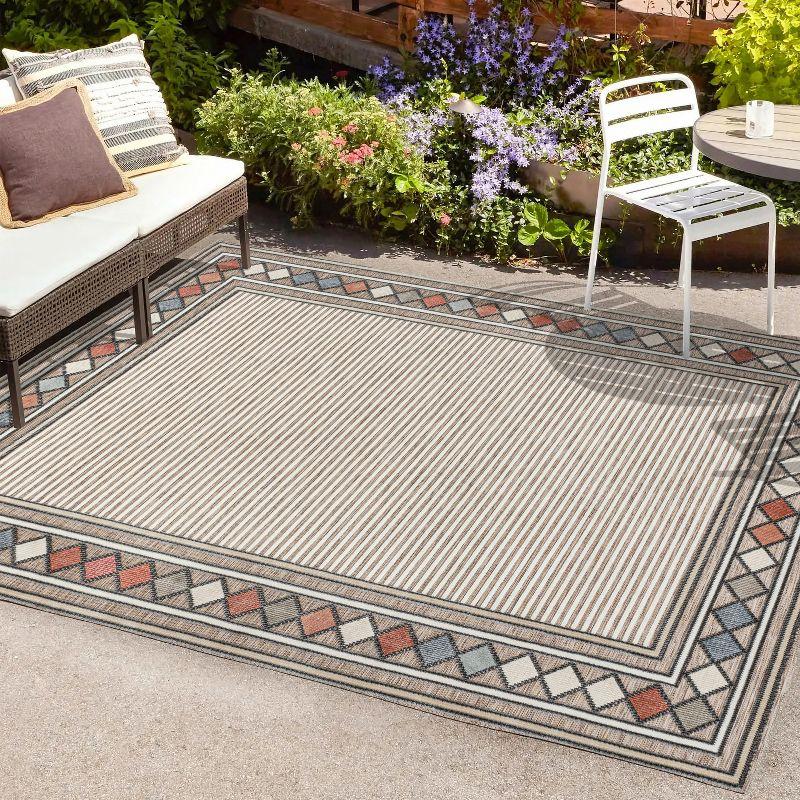 JONATHAN Y Sebastian High-Low Modern Diamond Border Brown/Ivory 3 ft. x 5 ft. Indoor/Outdoor Area Rug
