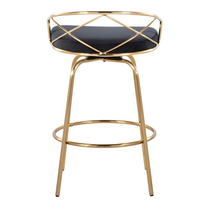 Set of 2 Charlotte Counter Height Barstools Gold/Black - LumiSource: Swivel, Velvet Upholstery, Metal Legs