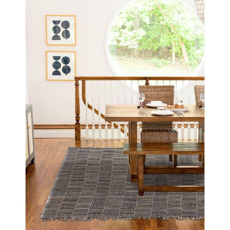 Handmade Gray and Blue Geometric Jute Area Rug