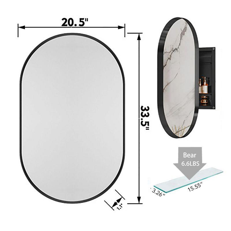 20X34 Inch Oval Recessed Medicine Cabinet, Metal Framed Bathroom Wall Cabinet With Mirror And Adjustable Shelves, Wall Mirror With Storage For Bathroom