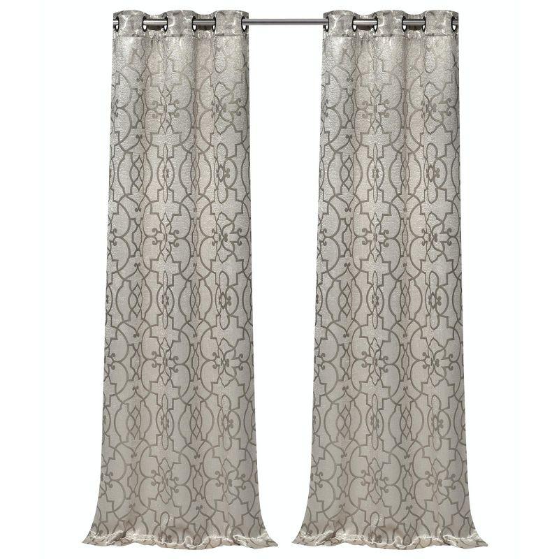 Kate Aurora 2 Piece Geo Sheen Palladian Grommet Top 88% Blackout Curtain Panels - 84 in. Long - Linen