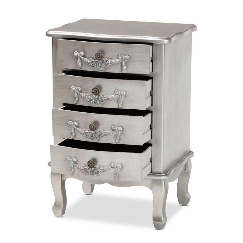 Callen Brushed Wood 4 Drawer Nightstand Silver - Baxton Studio