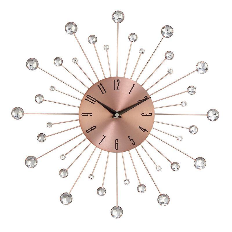 15"x15" Metal Starburst Wall Clock with Crystal Accents Copper - Olivia & May