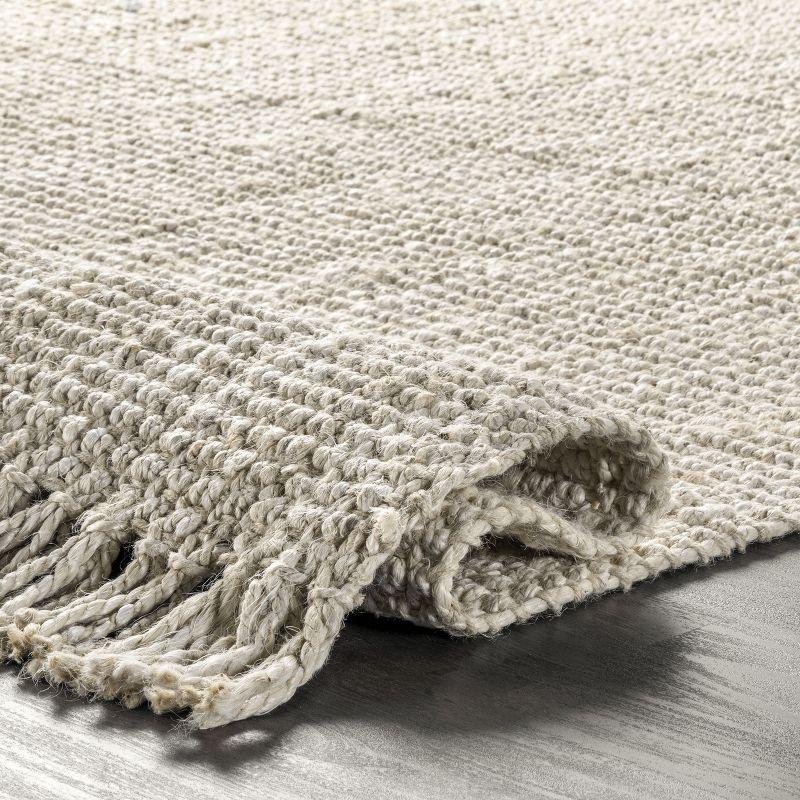 Nuloom 2x3 Daniela Jute Tassel Hand Woven Indoor Area Rug, Off White, Solid Chunky Farmhouse Design, Natural Fiber BedroomLiving Room