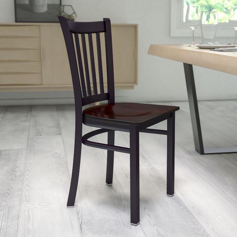 Flash Furniture HERCULES Series Black Vertical Back Metal Restaurant Chair - Walnut Wood Seat