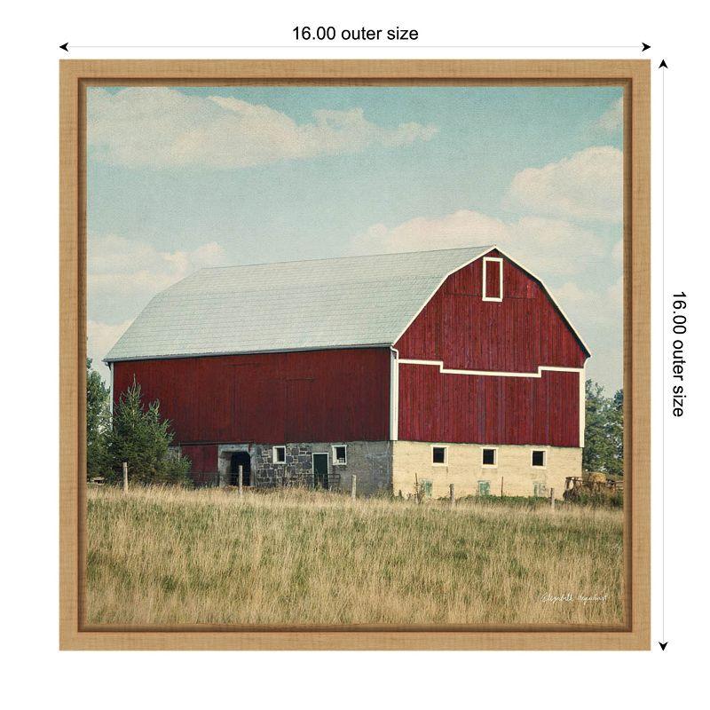 Blissful Country Red Barn Canvas Print with Natural Wood Frame