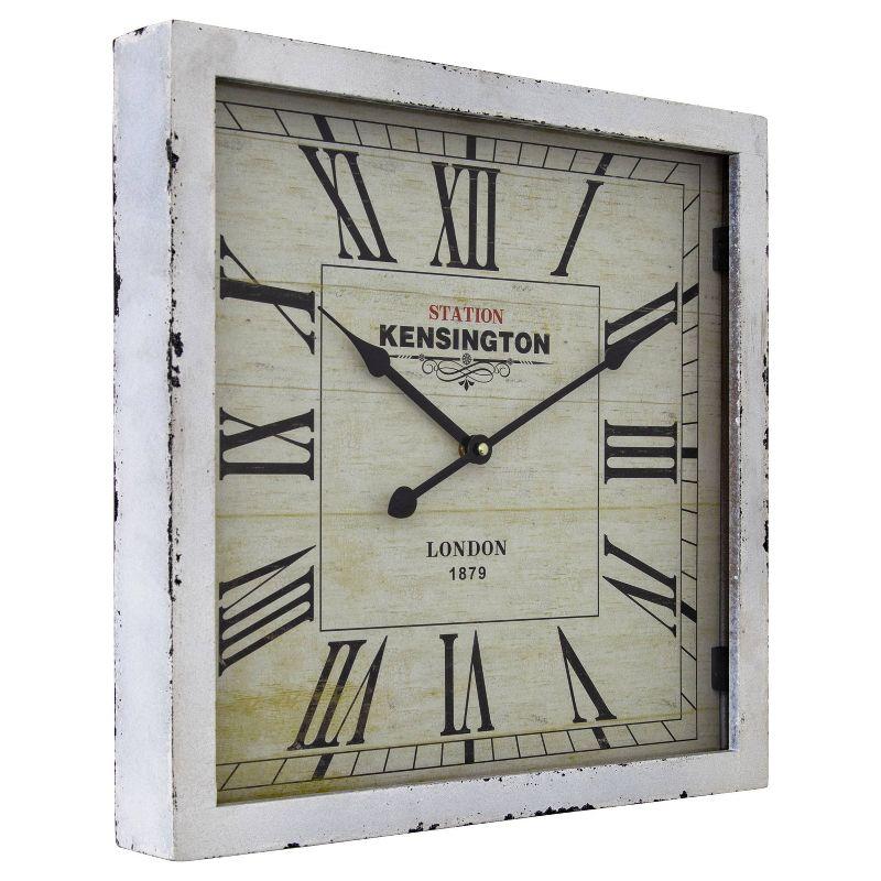 Distressed White Square Wooden Wall Clock with Roman Numerals