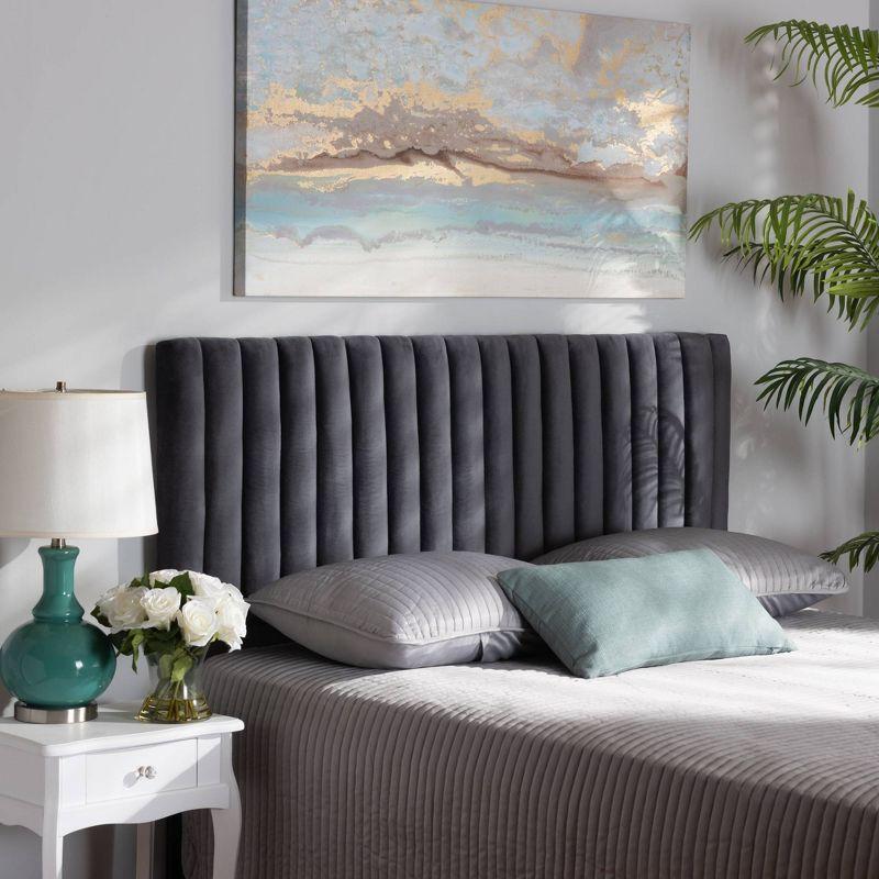 Gray Tufted Leather Upholstered Queen Headboard