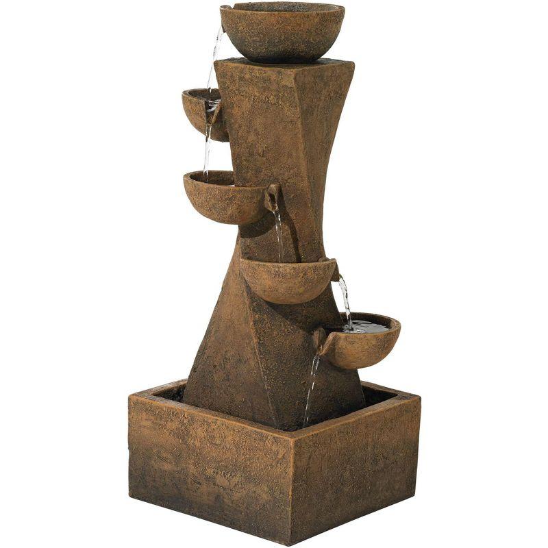 Rustic Brown Resin Cascading Bowls Outdoor Fountain with LED Light