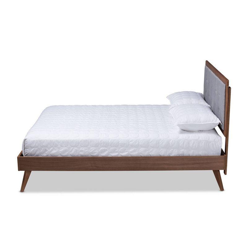 Queen Ines Walnut Finished Wood Platform Bed Gray - Baxton Studio: Mid-Century Design, Tapered Legs, No Box Spring Required