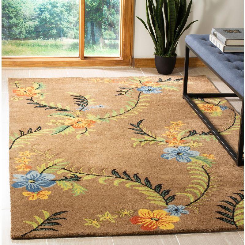 Handmade Tufted Floral Brown Wool Area Rug