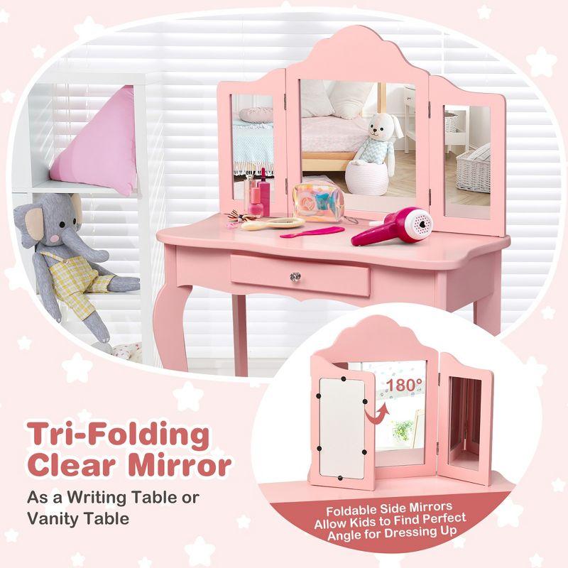 Infans Kids Vanity Table & Stool Princess Dressing Make Up Play Set for Girls Pink