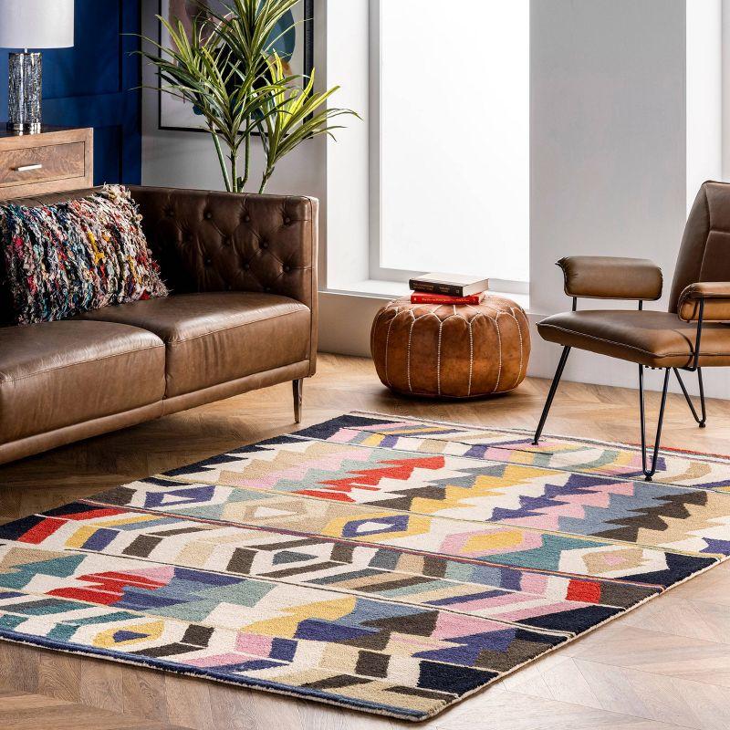 Vibrant Geometric Tufted Wool 6' x 9' Multicolor Area Rug