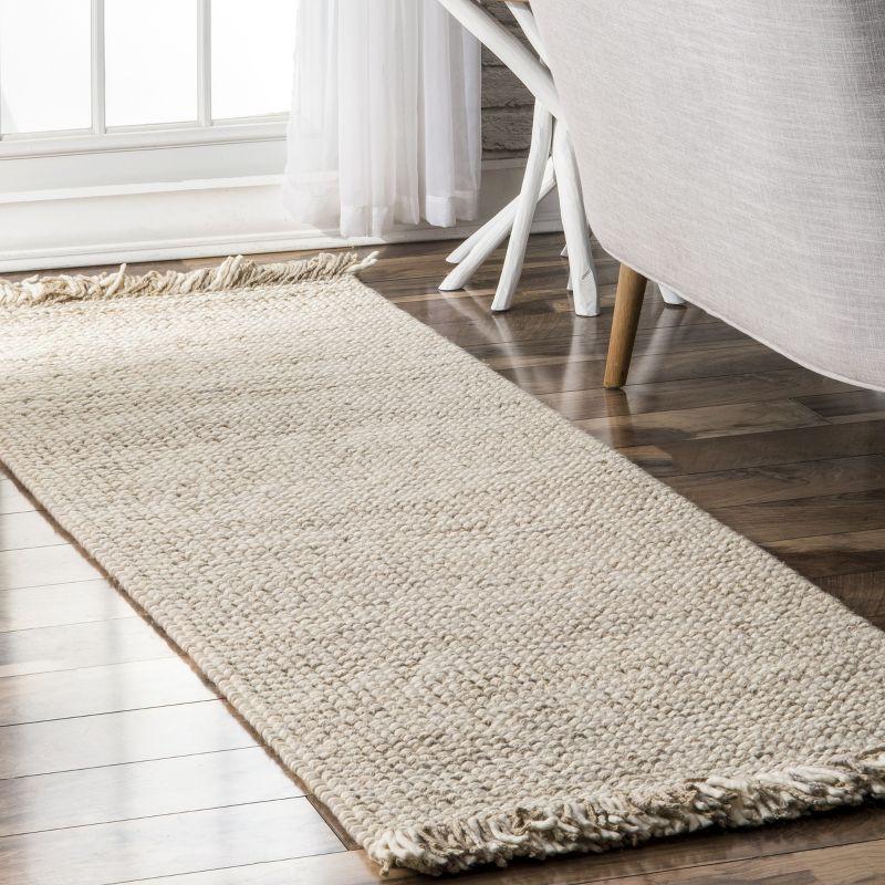 Handcrafted Beige Wool Tasseled Runner Rug, 2' 6" x 6'