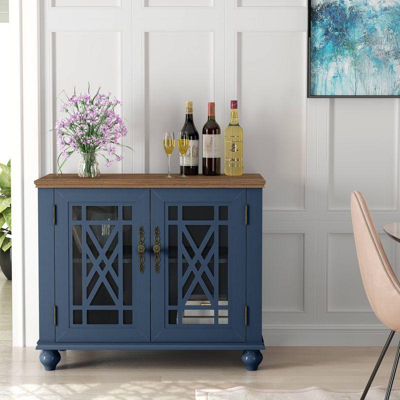 Navy and Wood Vintage Style Sideboard Buffet Cabinet