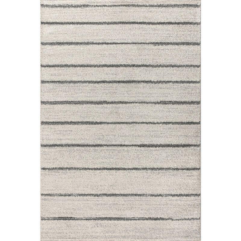 Williamsburg Gray and Cream Stripe Synthetic Area Rug