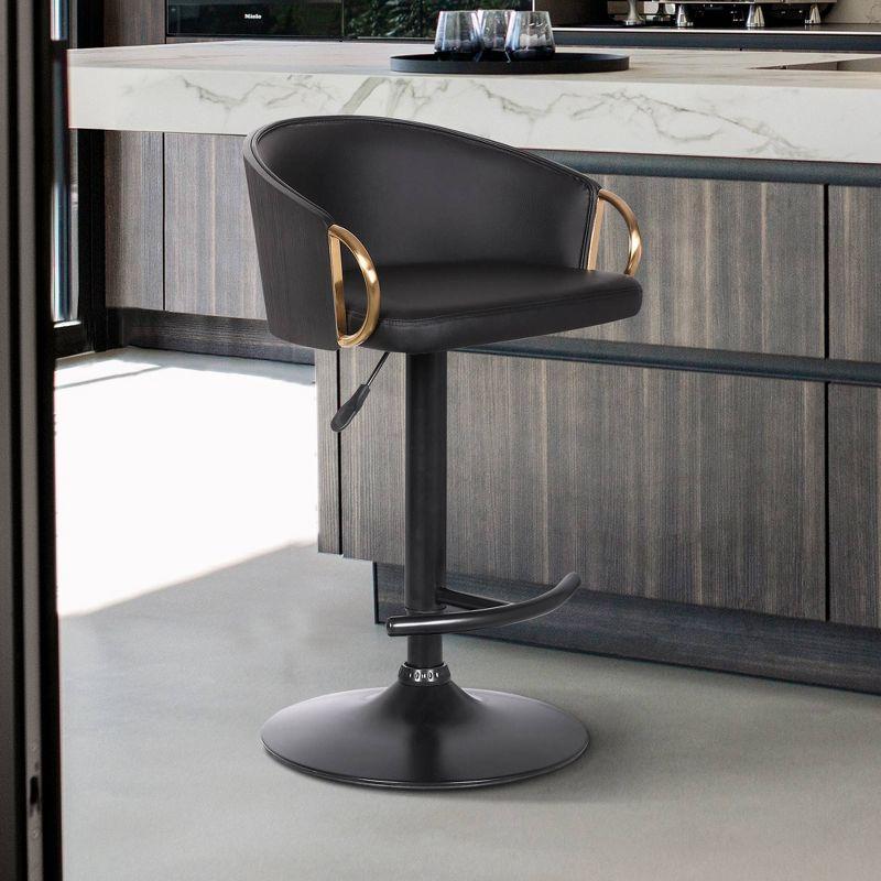 Solstice Adjustable Swivel Barstool Black - Armen Living: Modern Faux Leather Upholstery, Foam Filled, Steel Frame