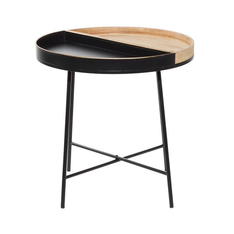 Compact Round Black Wood & Metal 24" Accent Table