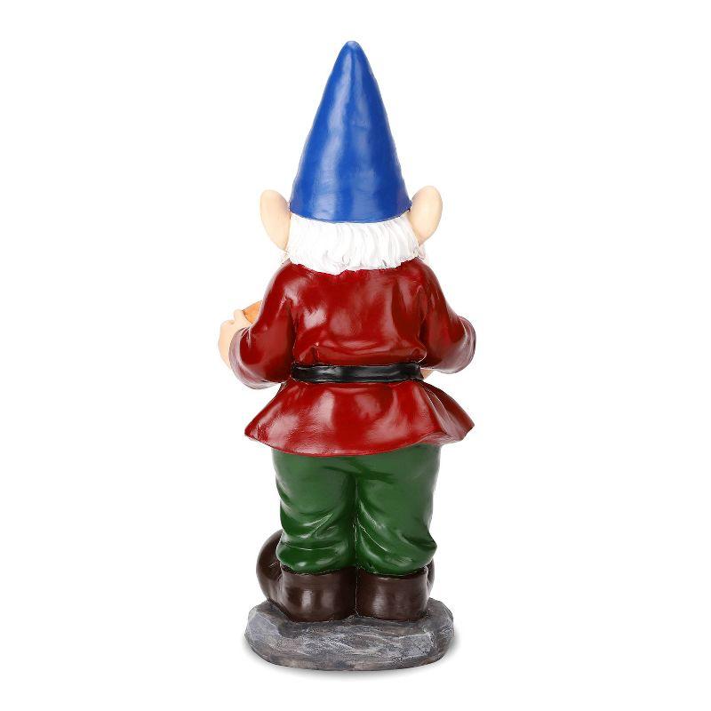 Techko Maid Resin/ABS Gnome Garden Statue: Waterproof, Hand Painted, Outdoor Decor with Solar Spotlight